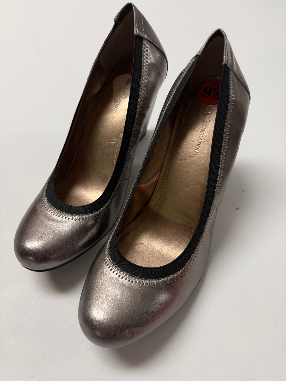 BCBGeneration Metallic Silver Round-Toe Heels